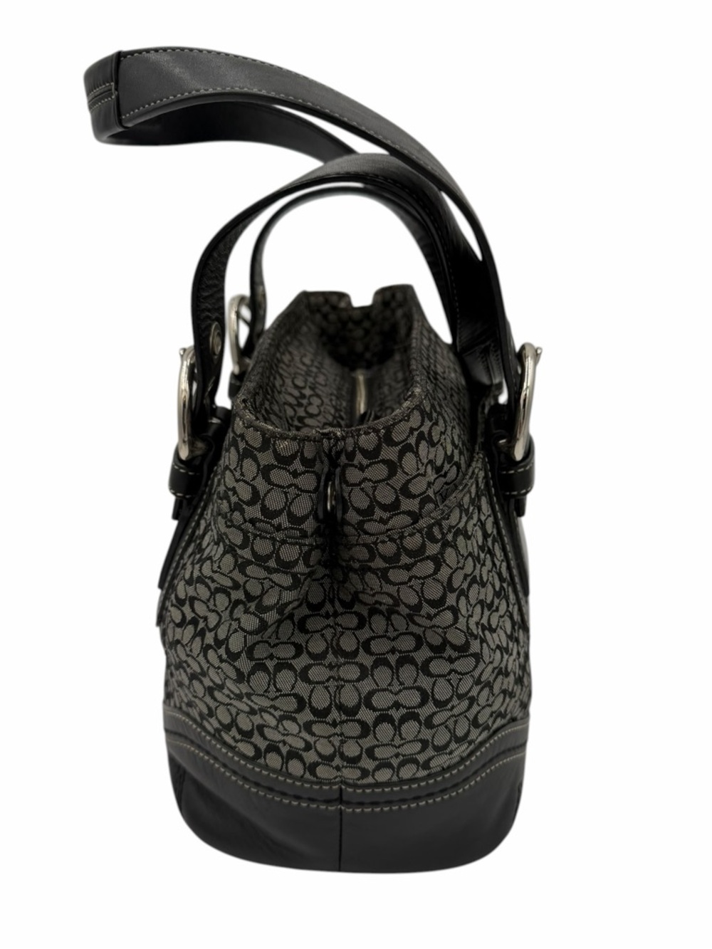 Coach Signature Buckle Tote F10927 Black Jacquard Leather Shoulder Bag Y2K - Picture 3 of 11